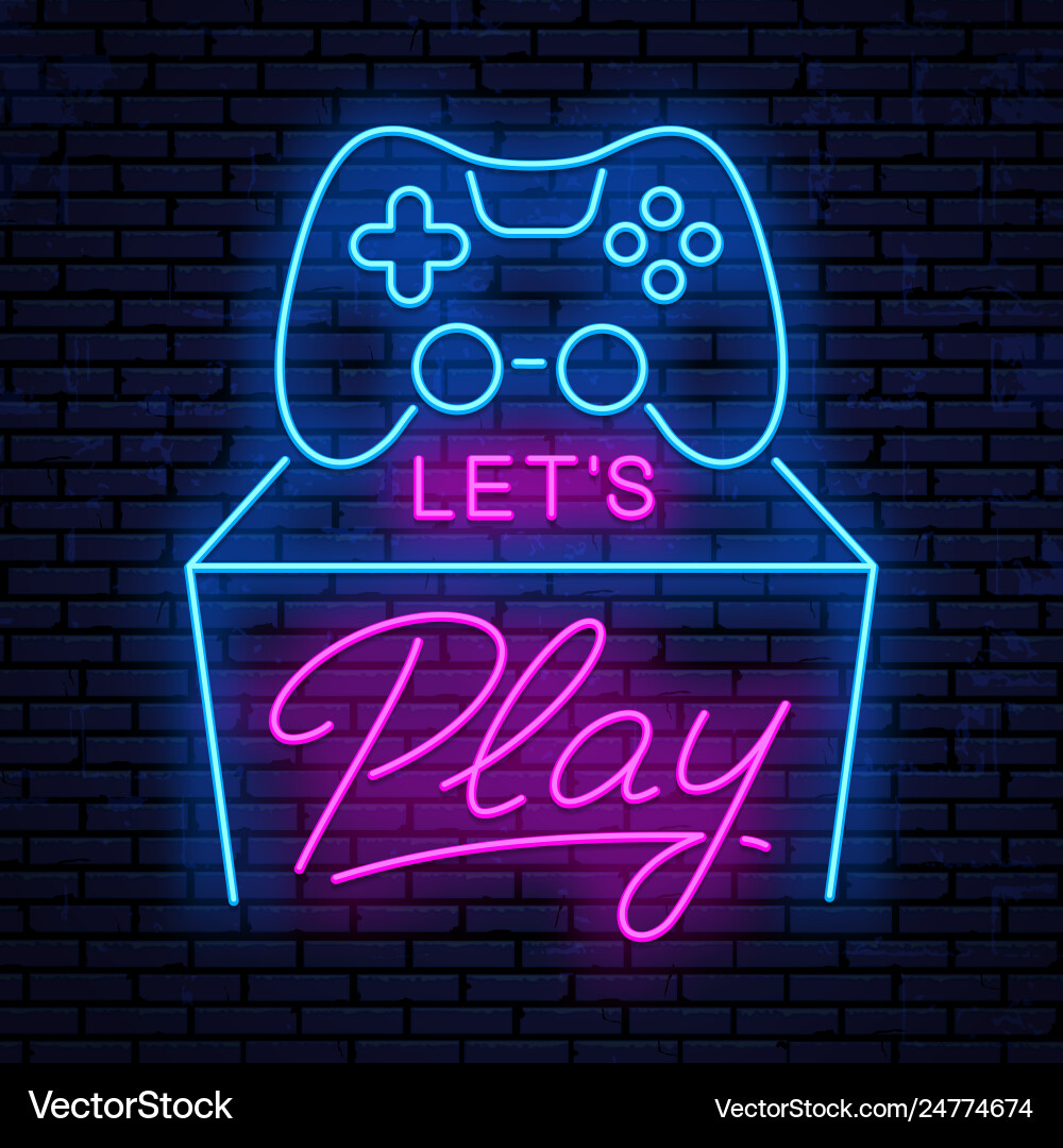 Lets play neon sign design vector image