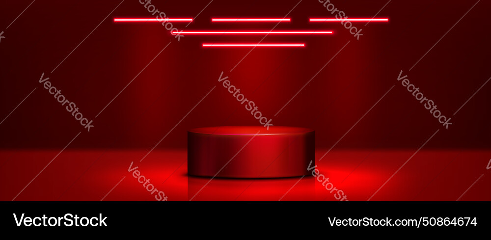 Red cylinder product podium with neon light vector image