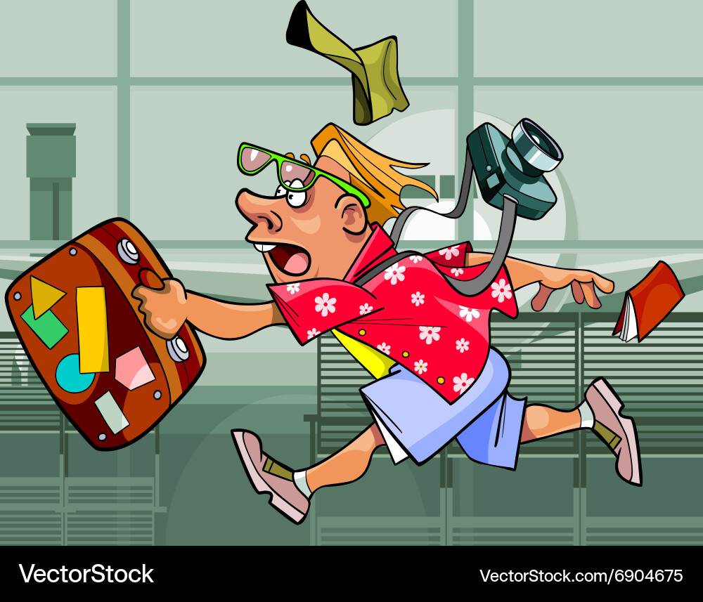 Crazy Tourist Running with Suitcase Vector Image
