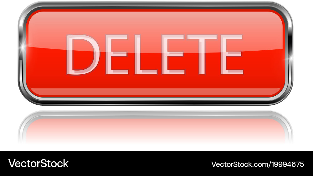 Delete button square red with chrome frame Vector Image