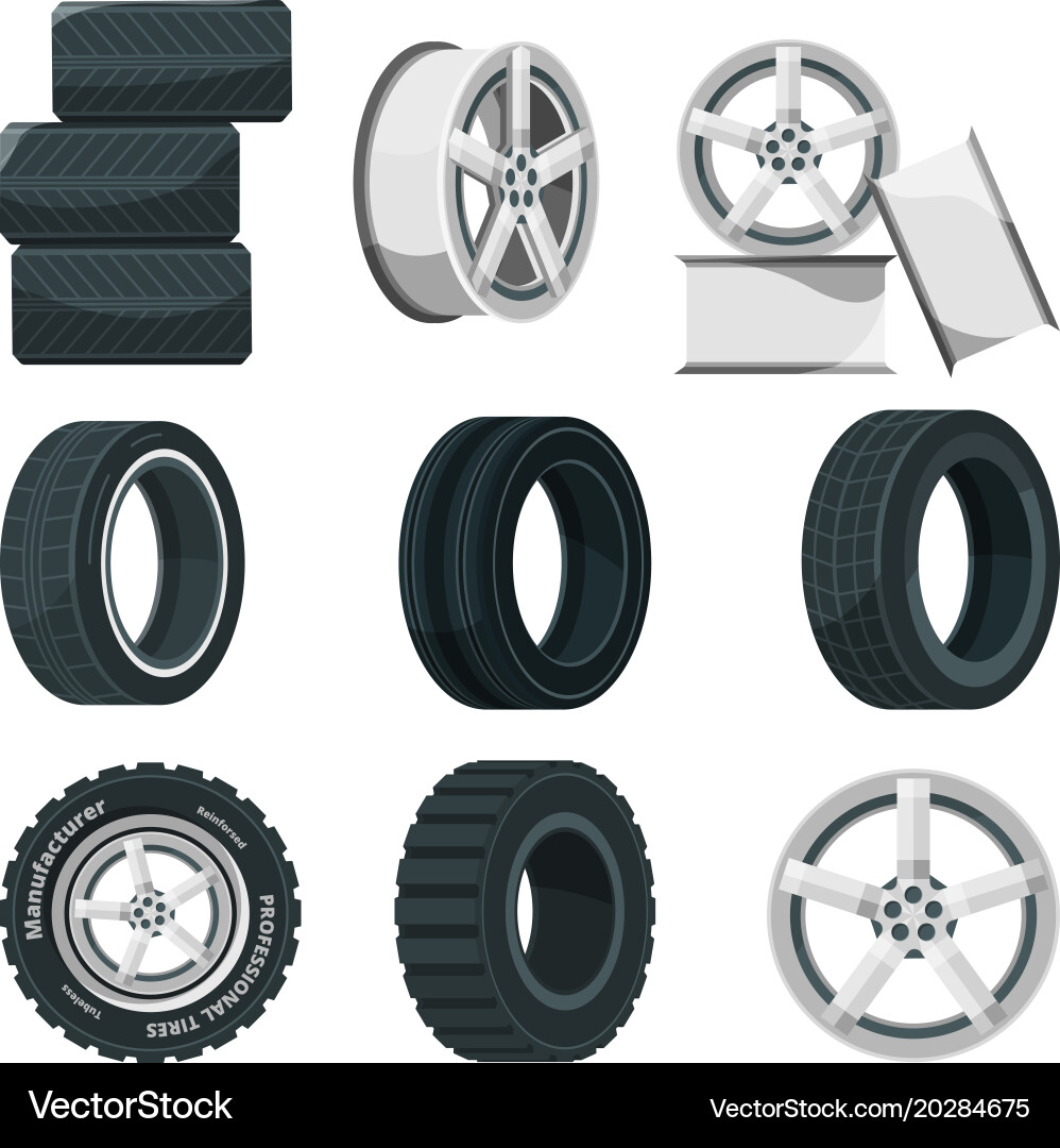 Icon set of different disks for wheels and tires vector image