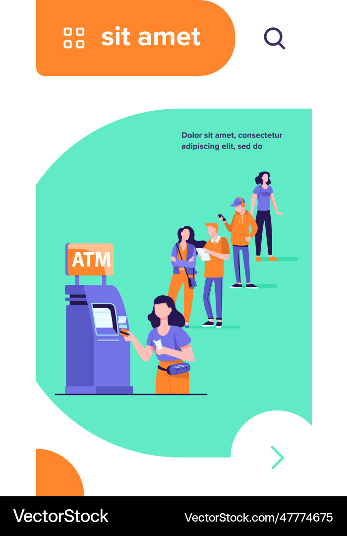 Queue of people standing for using atm Queue of people standing for using atm vector image