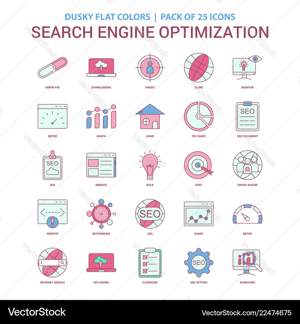 Search engine optimization icon dusky flat color Search engine optimization icon dusky flat color vector image
