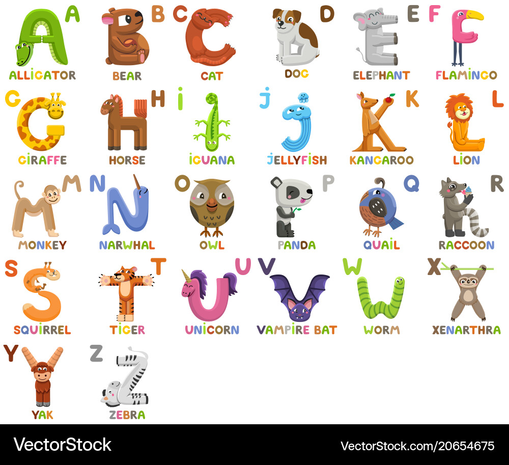 Zoo alphabet animal letters from a to z vector image