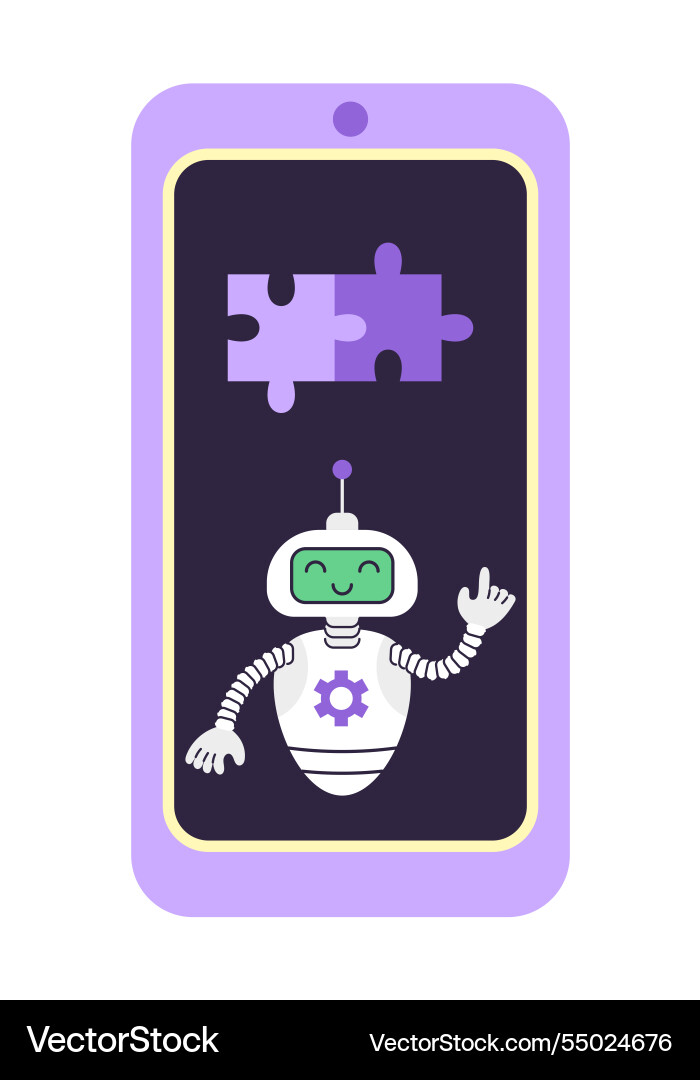 Ai robot assembles puzzle on the smartphone Ai robot assembles puzzle on the smartphone vector image