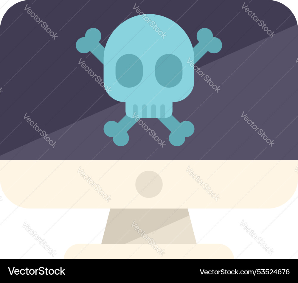Computer showing skull and crossbones warning Computer showing skull and crossbones warning vector image