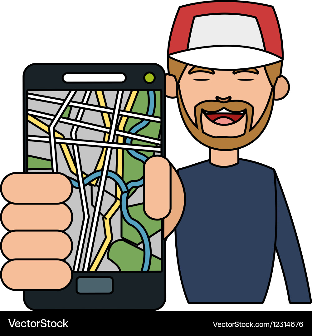 Man and smartphone with gps app design Vector Image
