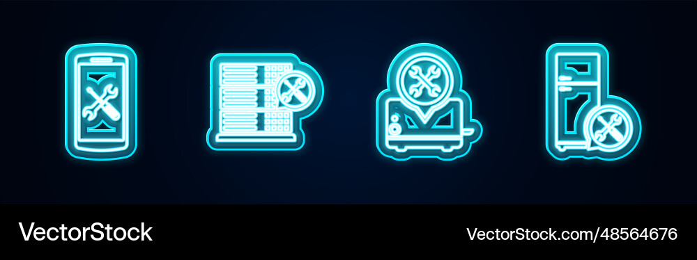 Set line smartphone service database server Vector Image
