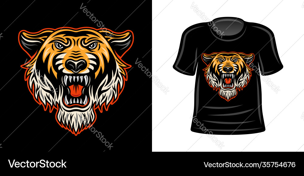 T-shirt print with orange colored tiger head vector image