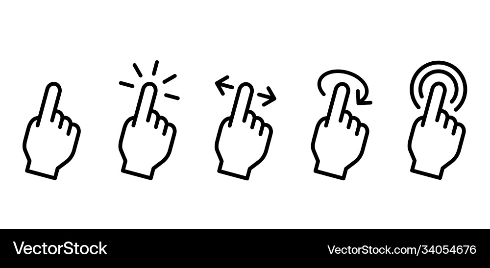 Touch Gesture Icons - Click Here Vector Image