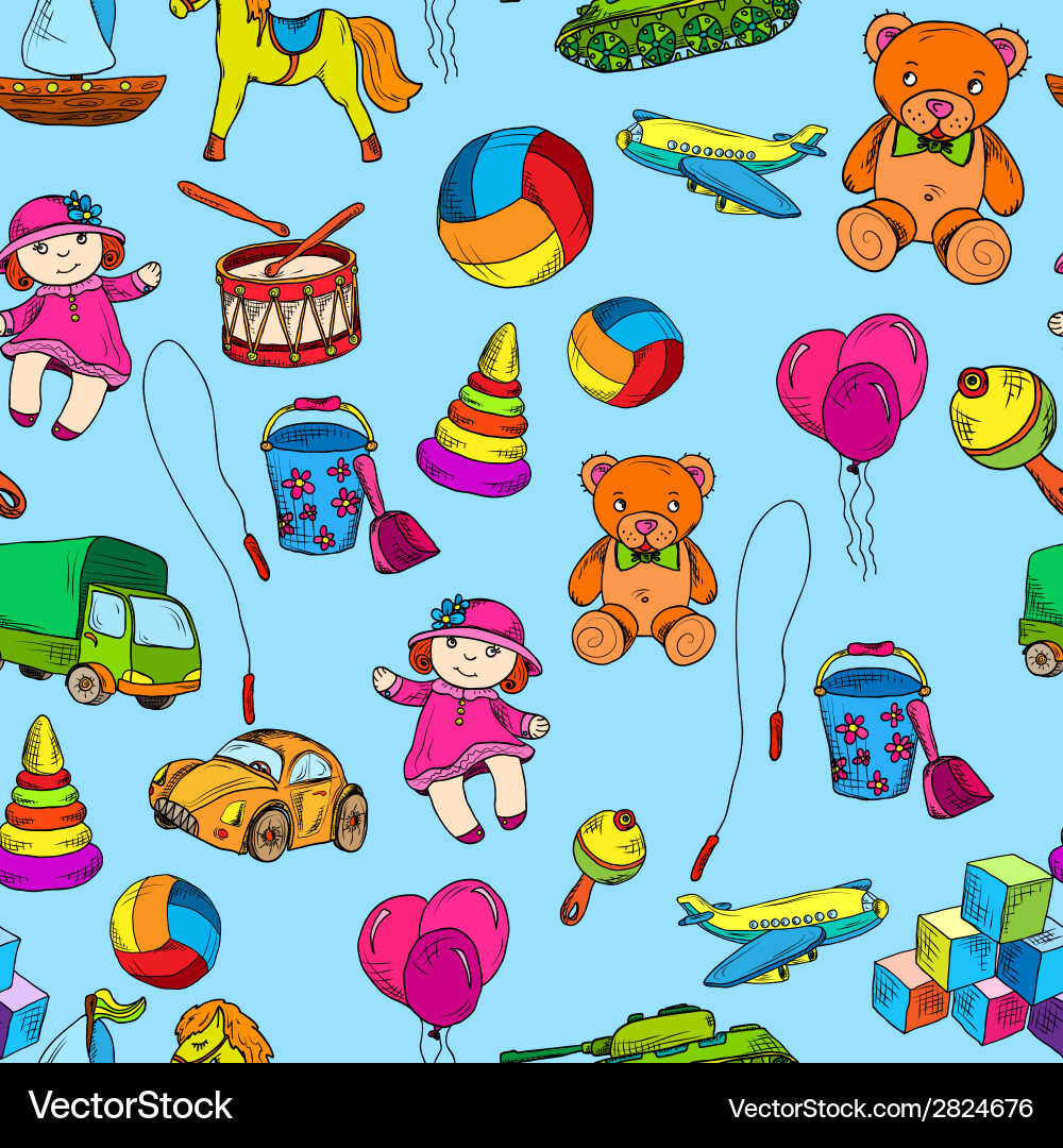 Vintage Toys Sketch Pattern vector image