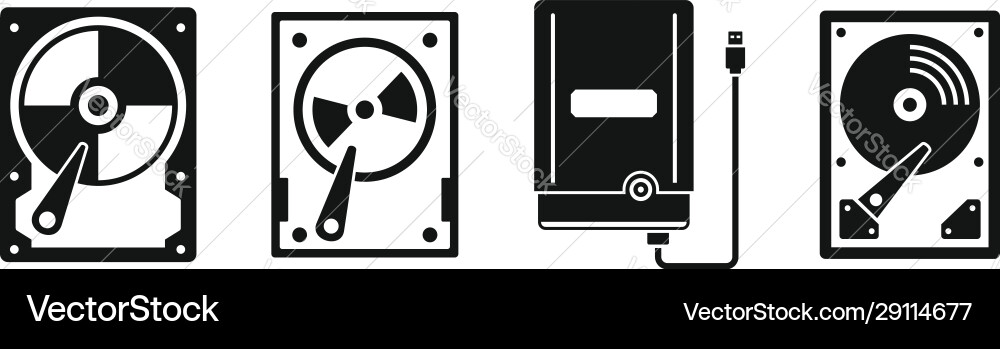 External hard disk icons set simple style External hard disk icons set simple style vector image
