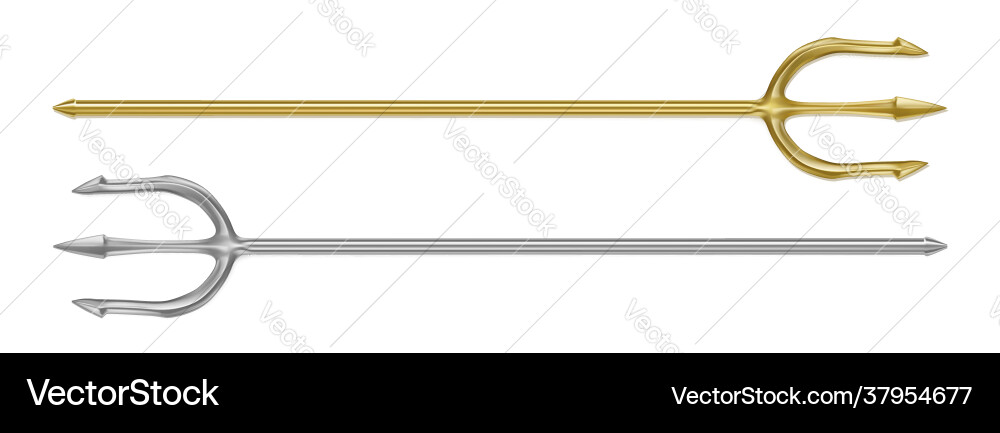 Gold and silver trident devil pitchfork Gold and silver trident devil pitchfork vector image