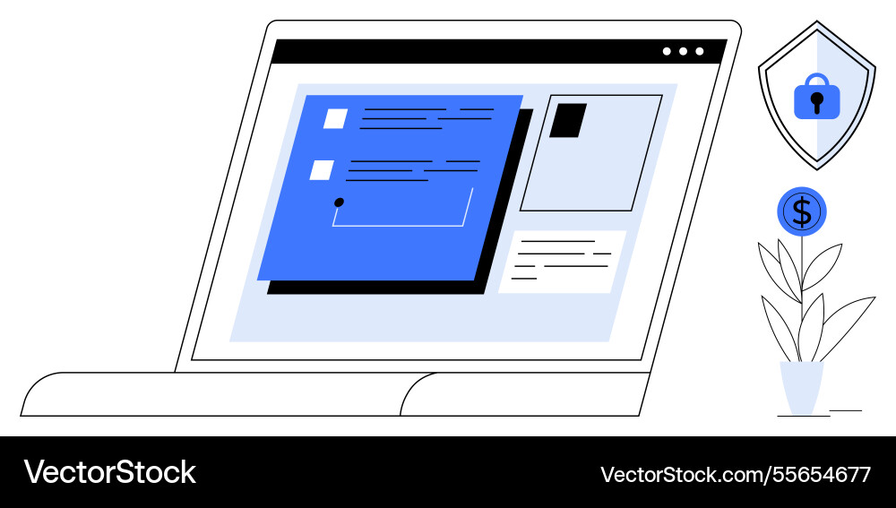 Laptop displaying online form with security badge Laptop displaying online form with security badge vector image