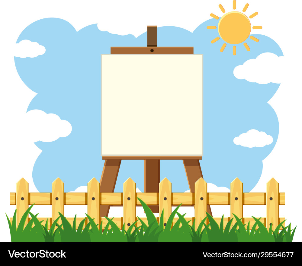 Scene with canvas standing in garden at day Scene with canvas standing in garden at day vector image