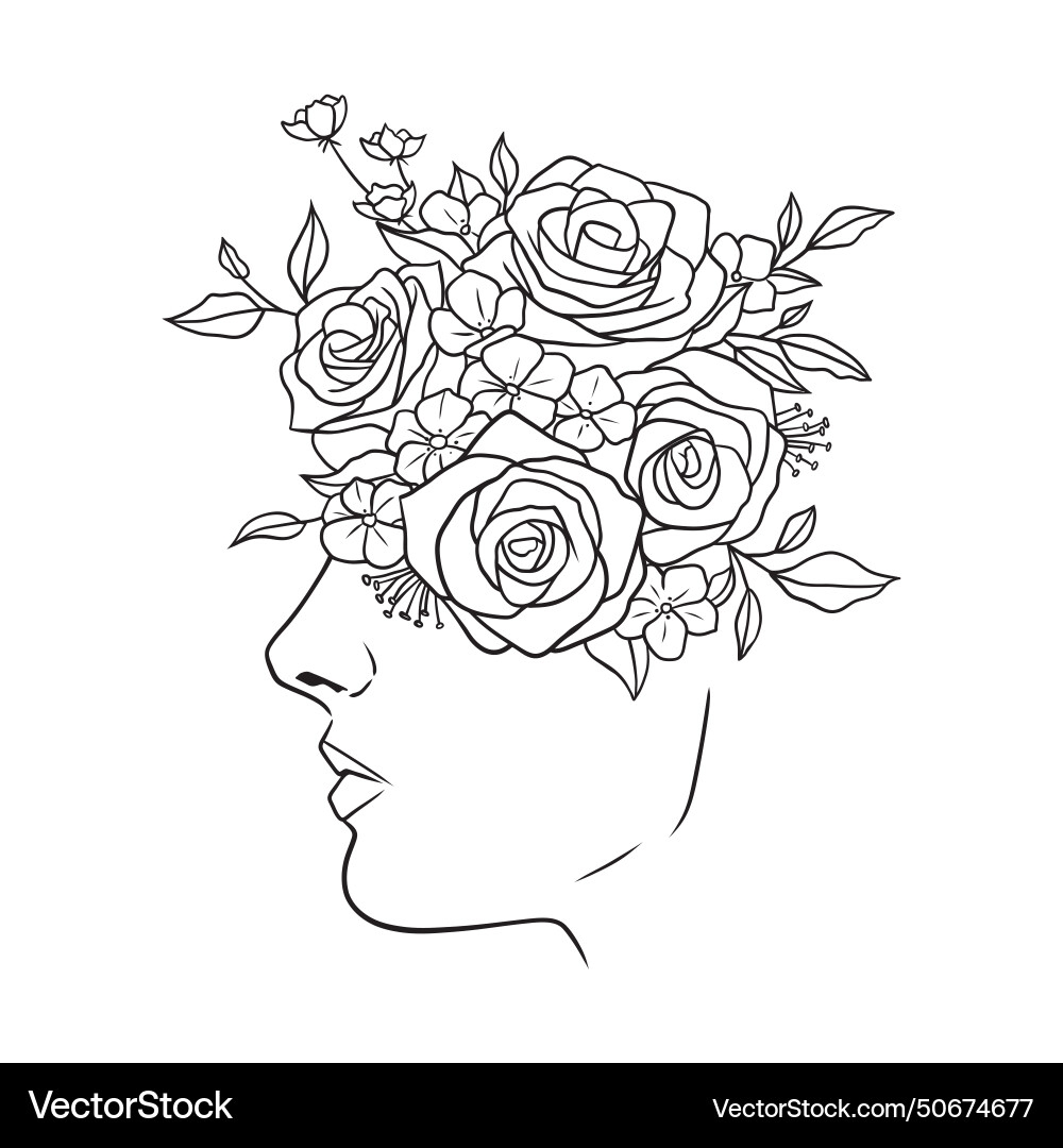 Schöne Frauen Gesicht mit Blumen schwarz Schöne Frauen Gesicht mit Blumen schwarz vektorbild
