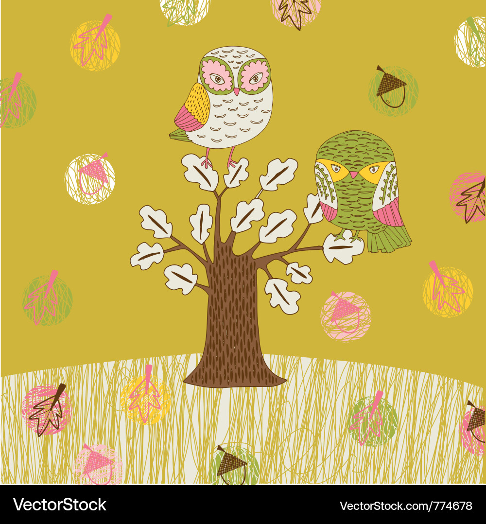 Autumn Owl Tree Pattern vector image