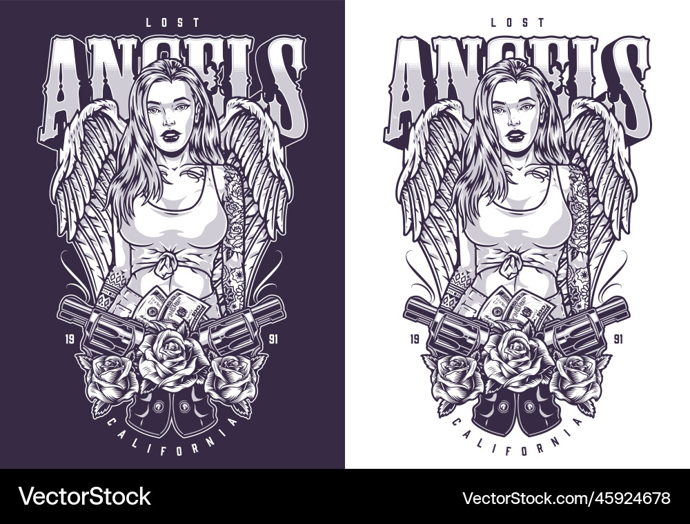 Chicano girl angel flyer monochrome Chicano girl angel flyer monochrome vector image