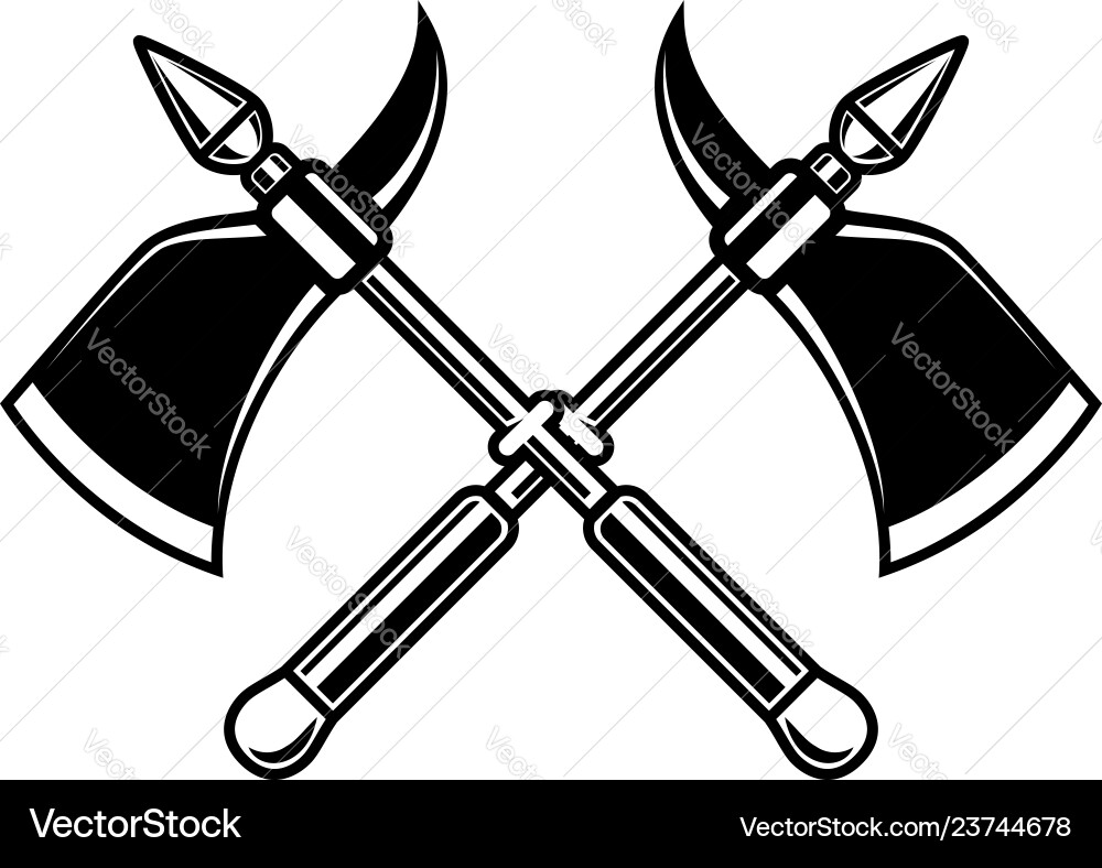 Crossed medieval axe design element for label Crossed medieval axe design element for label Vector Image