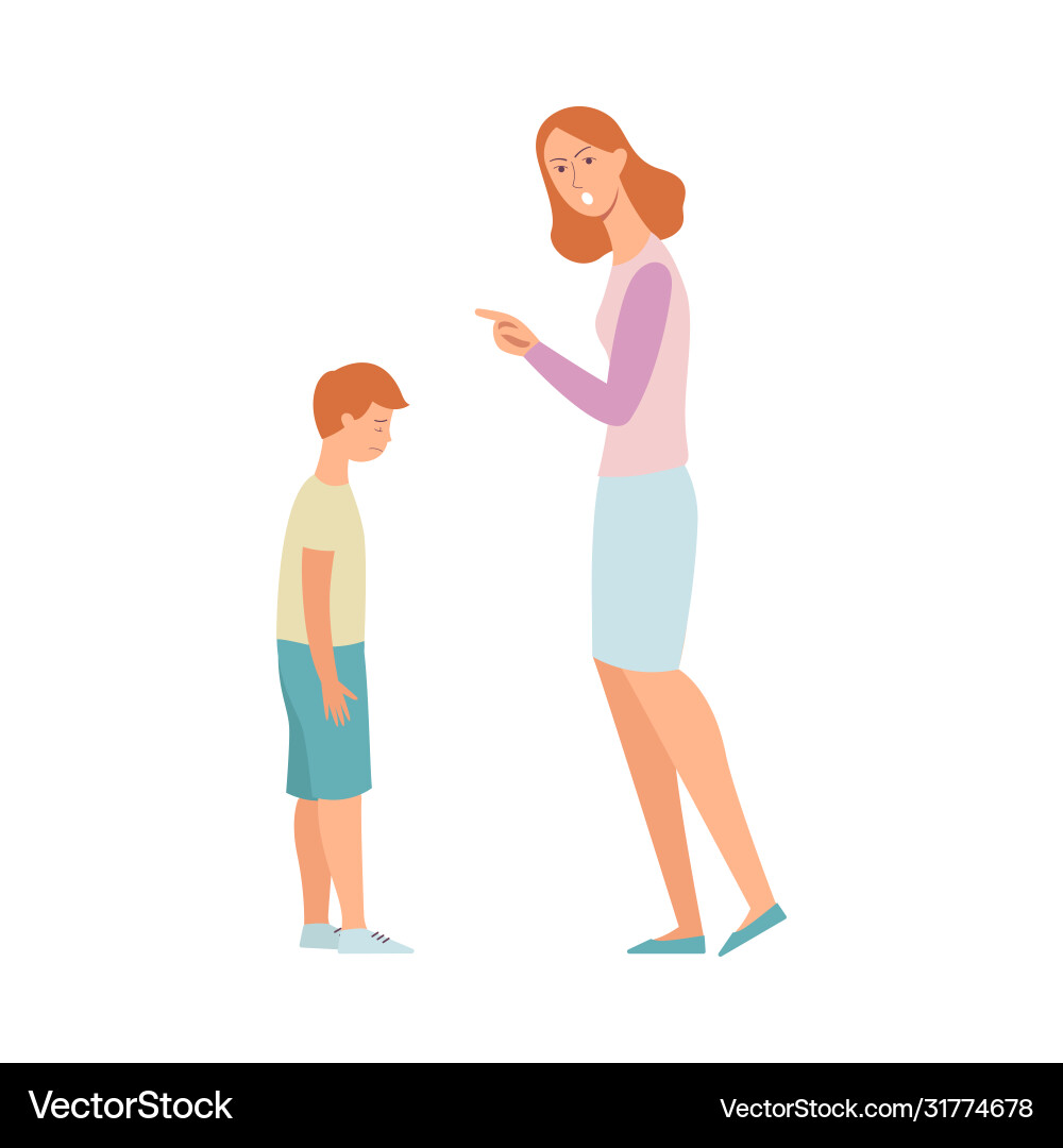 Frau wütend auf Sohn Mutter scolding und zeigen Frau wütend auf Sohn Mutter scolding und zeigen vektorbild