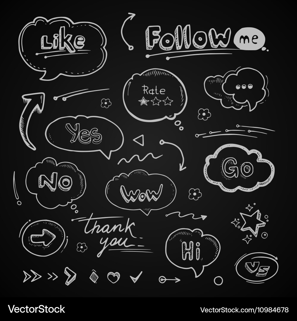 Hand drawn set of speech bubbles with dialog words Vector Image