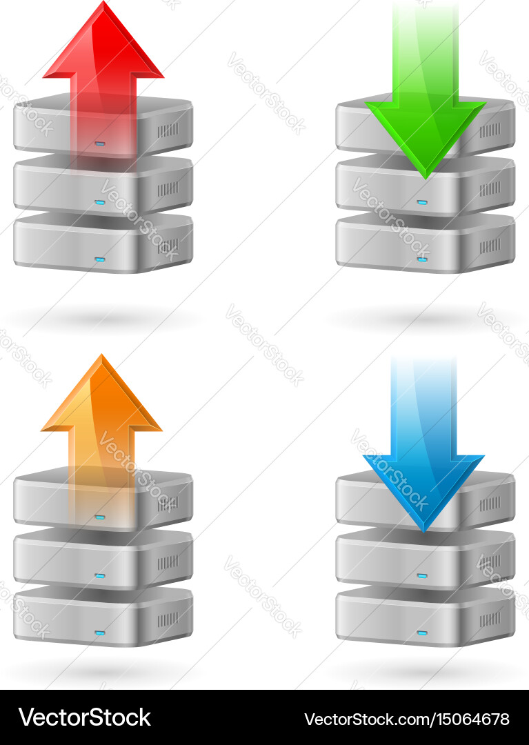 Icon-Set von Computer-Datenbank mit Upload vektorbild