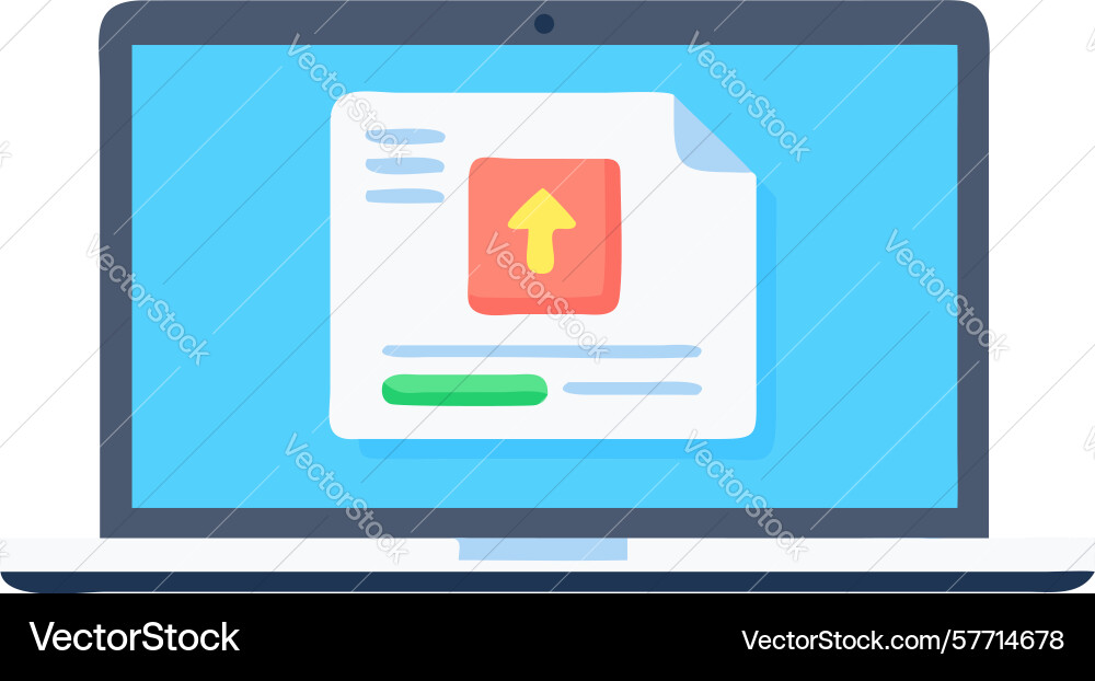 Laptop with document upload for digital vector image