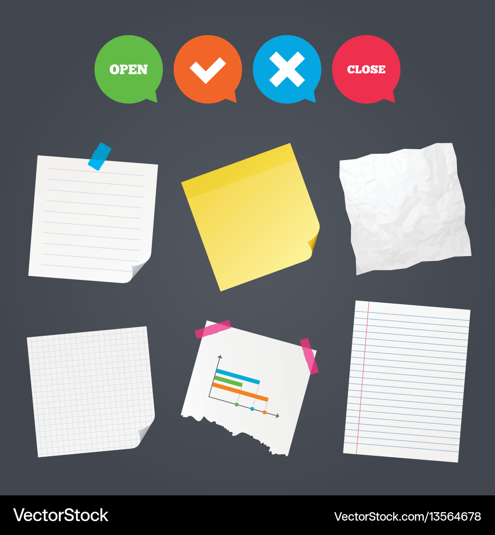 Open and close icons check or tick delete sign Vector Image