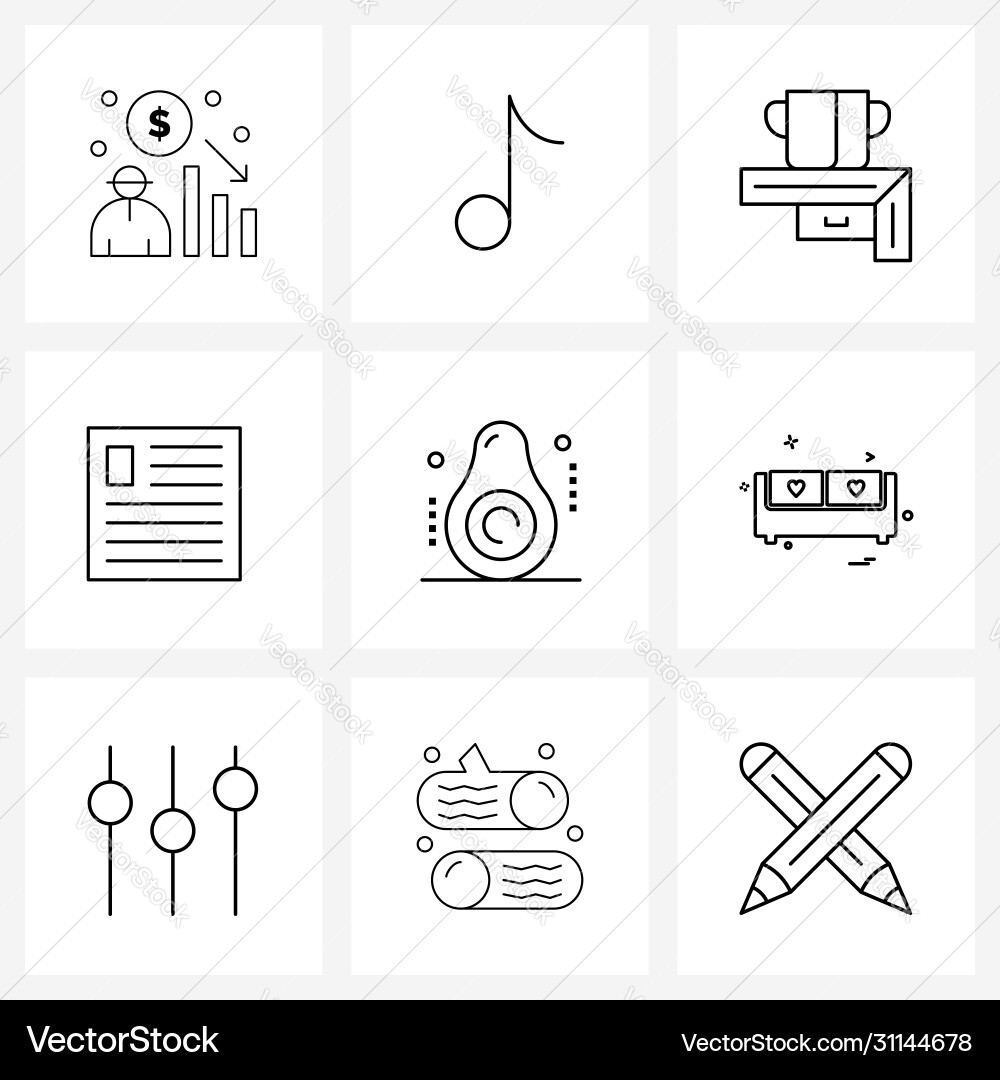 Set 9 simple line icons for web and print Vector Image