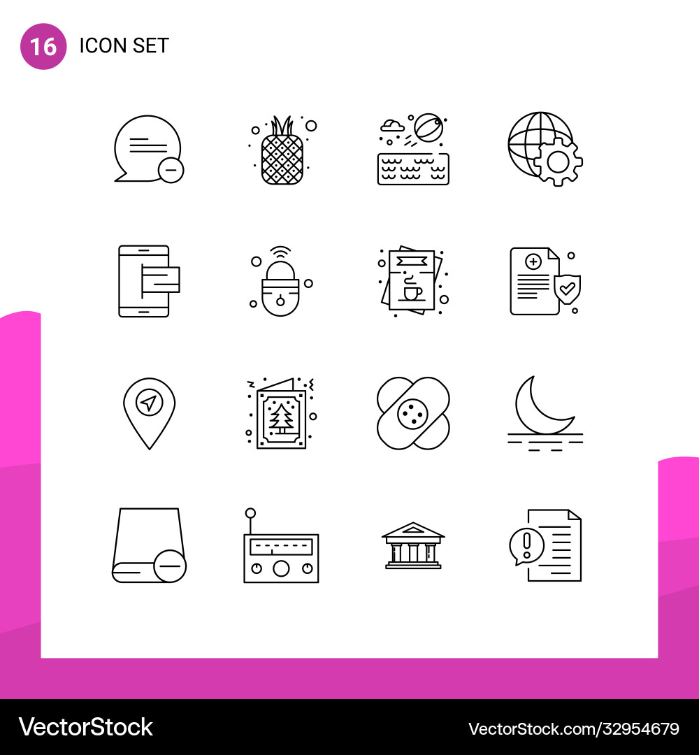 16 universal outlines set for web and mobile vector image