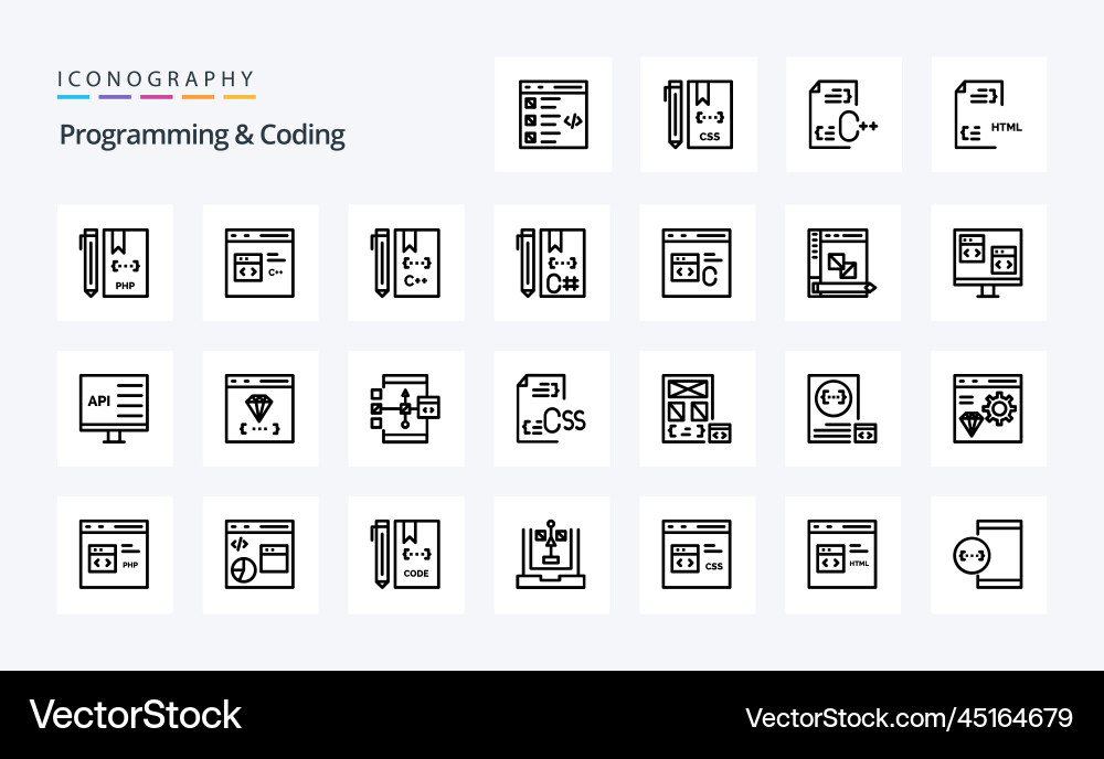 25 programming and coding line icon pack vector image