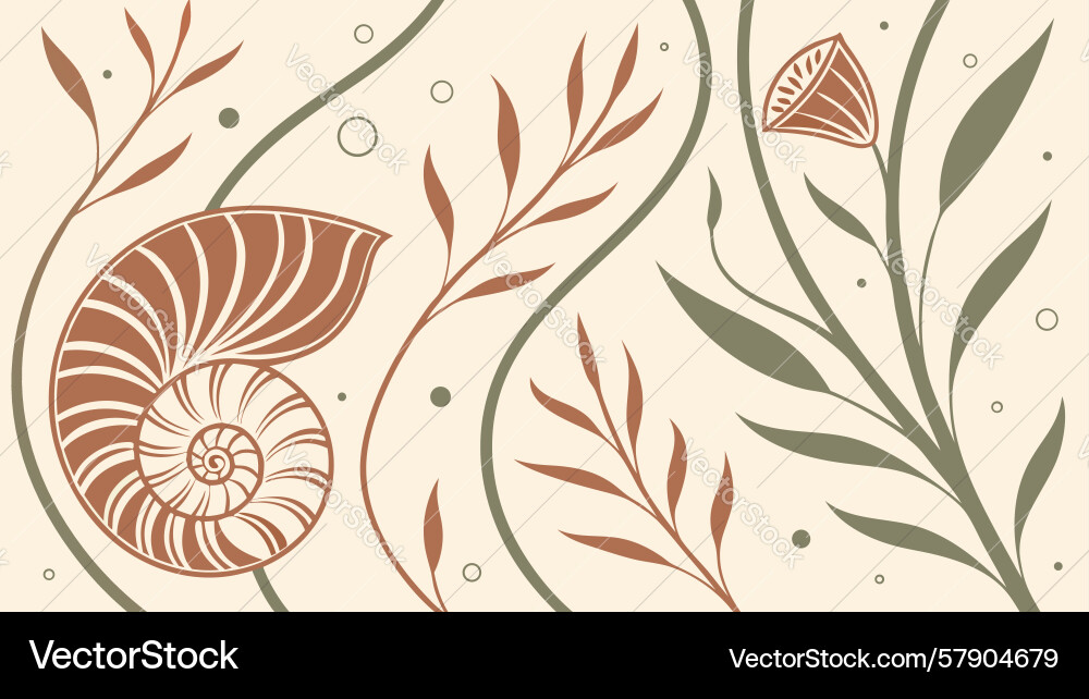 Abstract floral and shell pattern background vector image