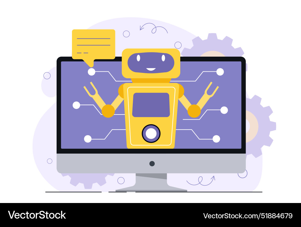 Bot at computer virtual assistant in chat Bot at computer virtual assistant in chat vector image