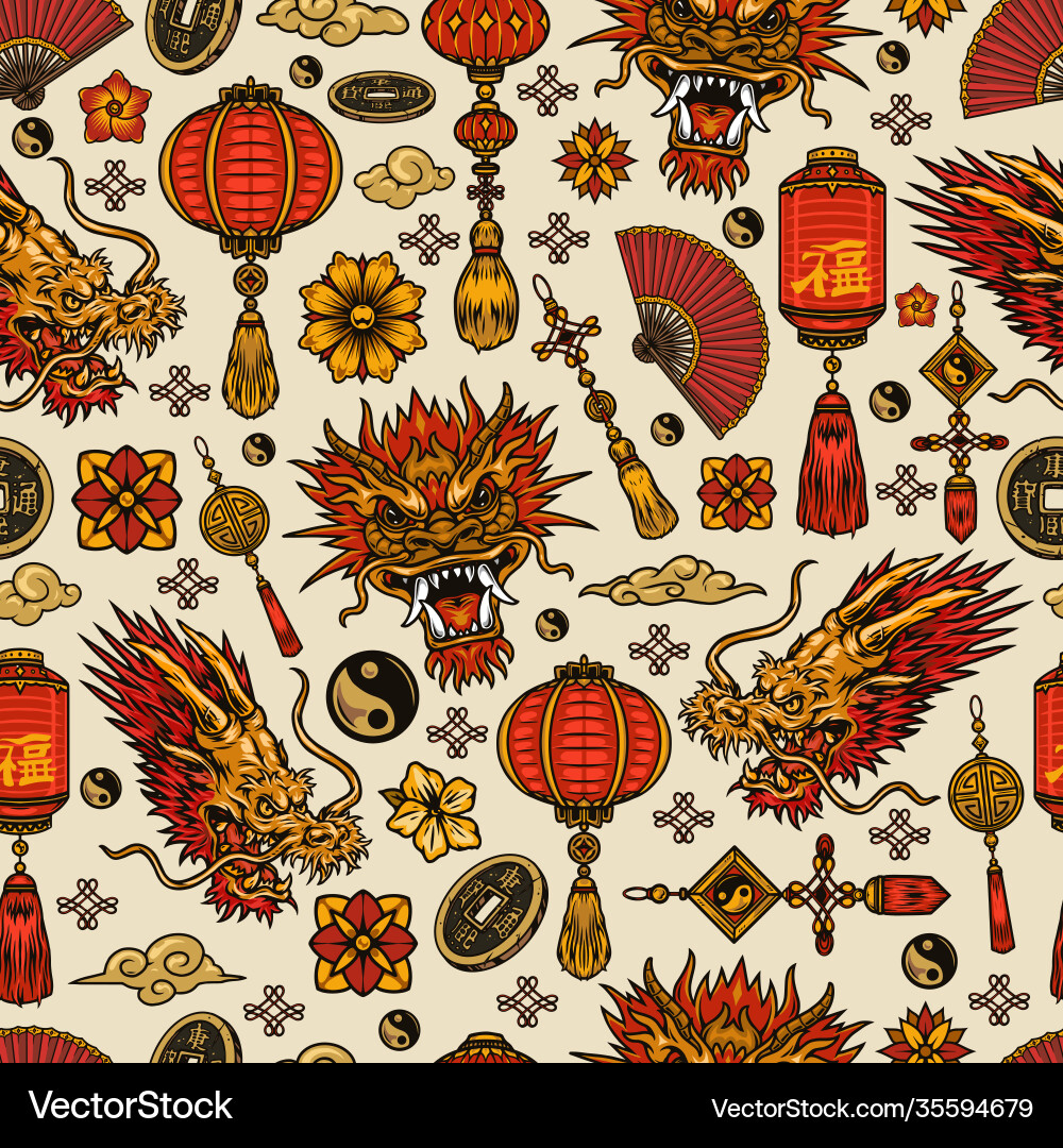 Chinese new year elements seamless pattern Chinese new year elements seamless pattern vector image