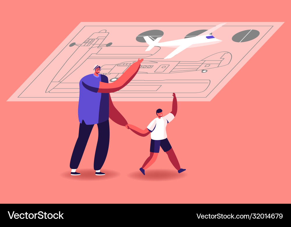 Father and Son Building Airplane Model vector image