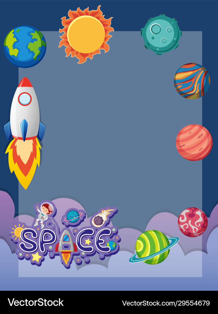 Frame design template with spaceship flying Vector Image