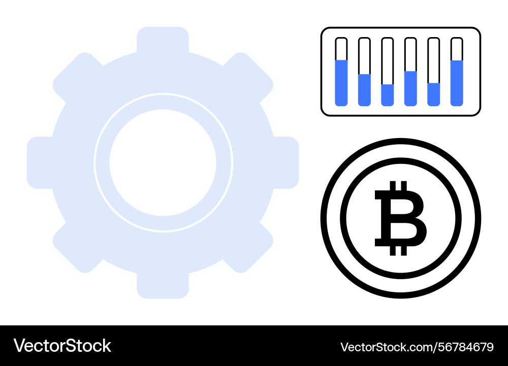 Gear with bitcoin symbol and bar graph Gear with bitcoin symbol and bar graph vector image