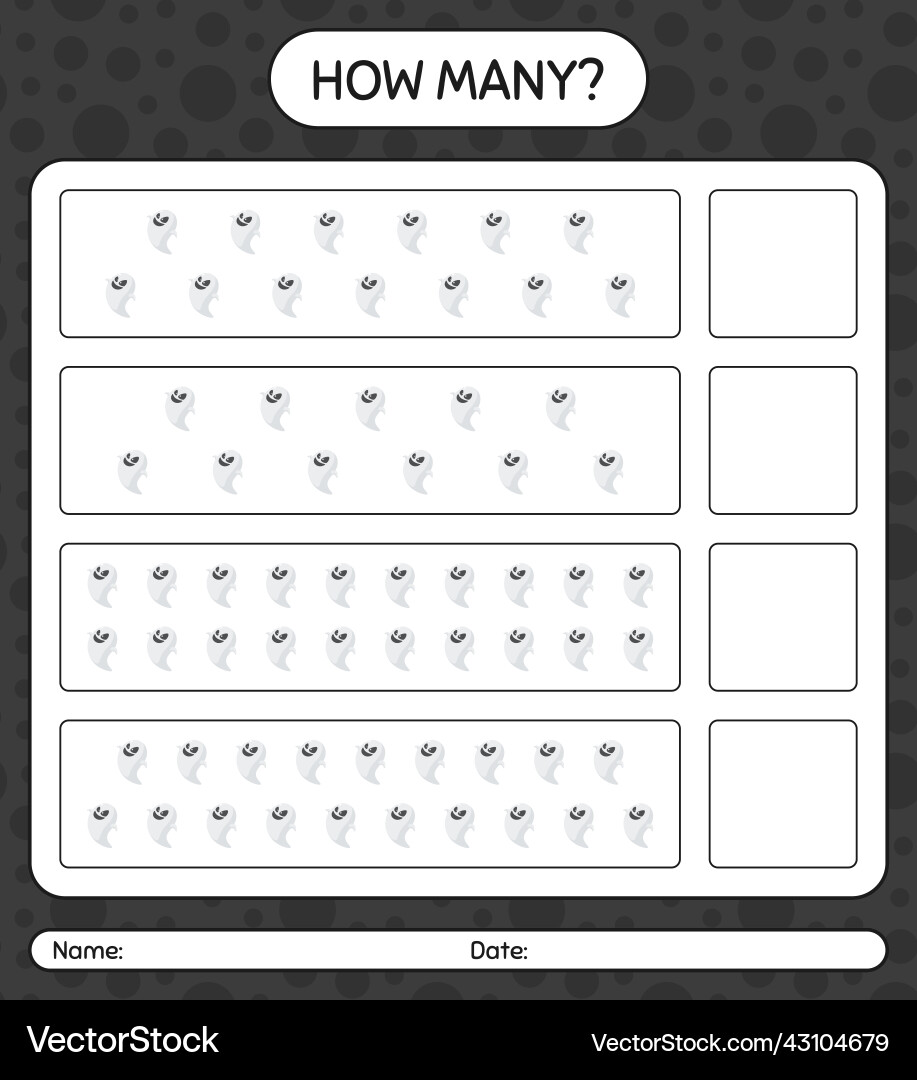 How many counting game with ghost worksheet How many counting game with ghost worksheet vector image