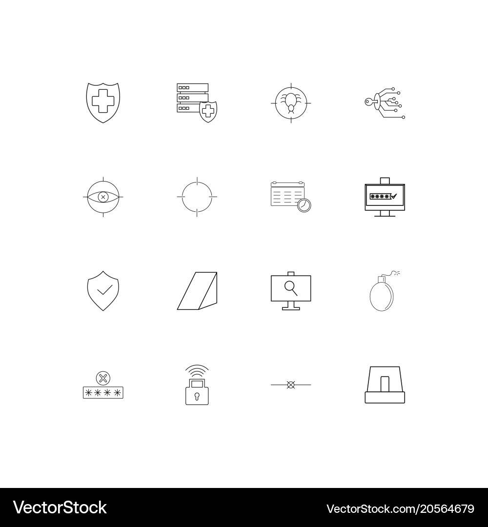 Internet security simple linear icons set vector image