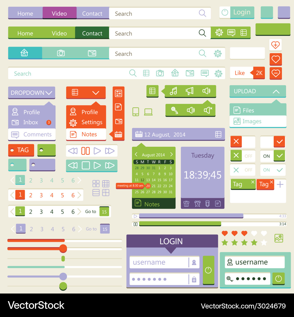 Modern UI Element Set - Flat Style vector image