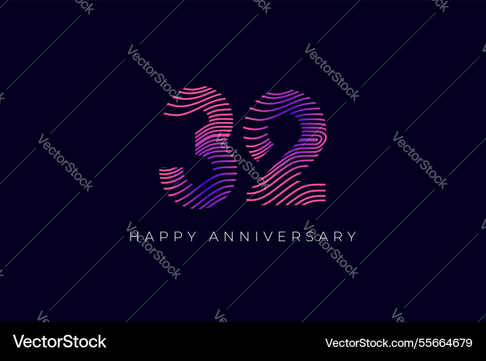 Numeric design with line curve 32th happy Numeric design with line curve 32th happy vector image