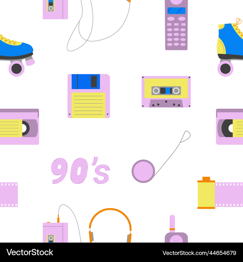 Seamless pattern with elements of the 90s and 80s vector image
