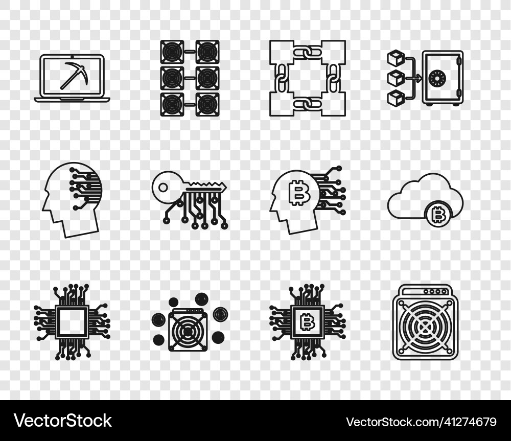Set line processor asic miner blockchain Set line processor asic miner blockchain vector image