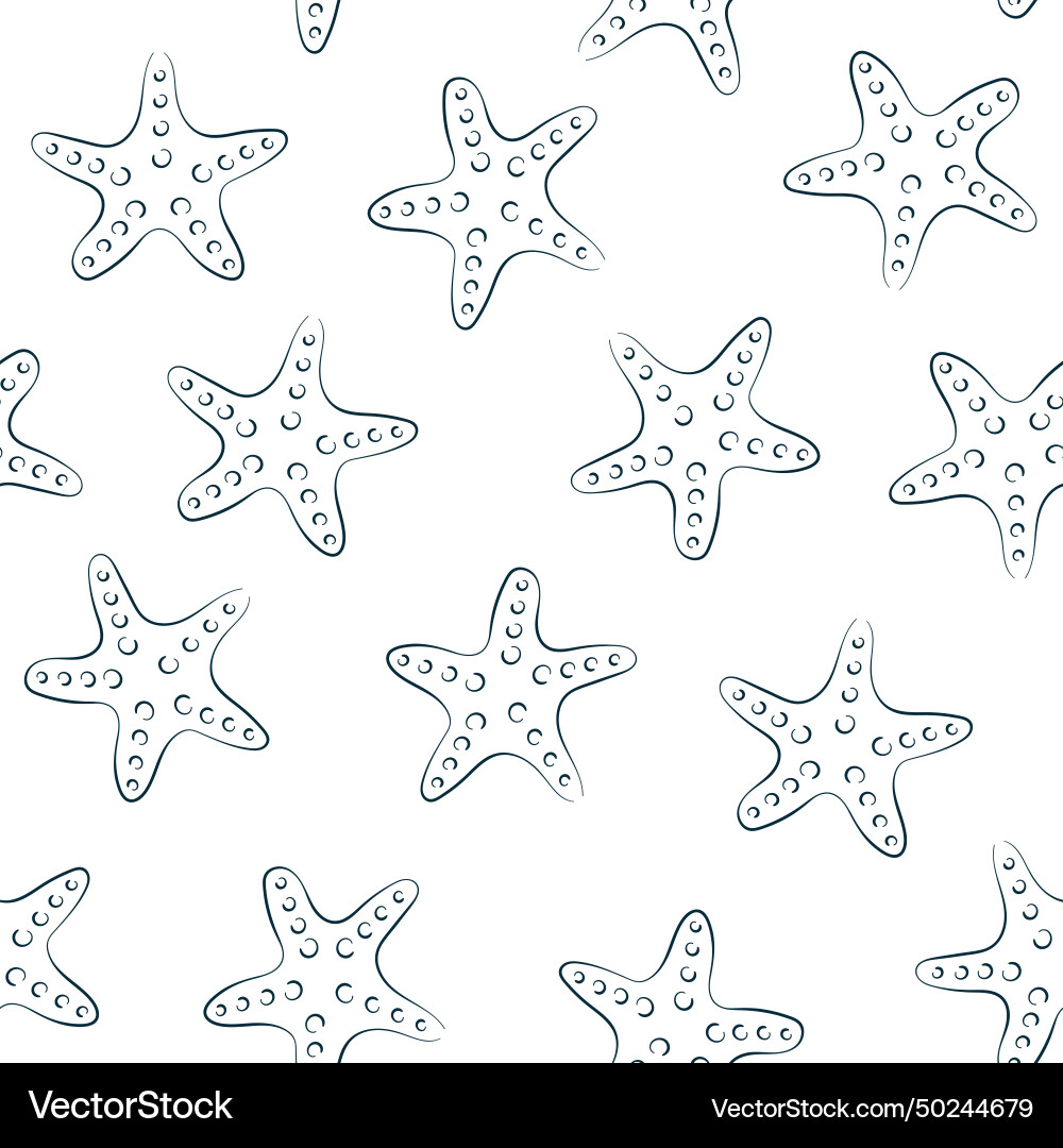 Starfish seamless pattern in line art style Vector Image
