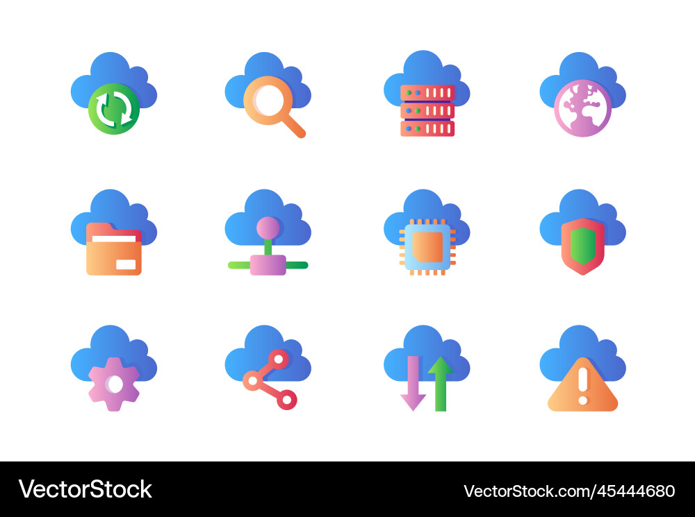 Computer cloud icons set in color flat design Computer cloud icons set in color flat design vector image