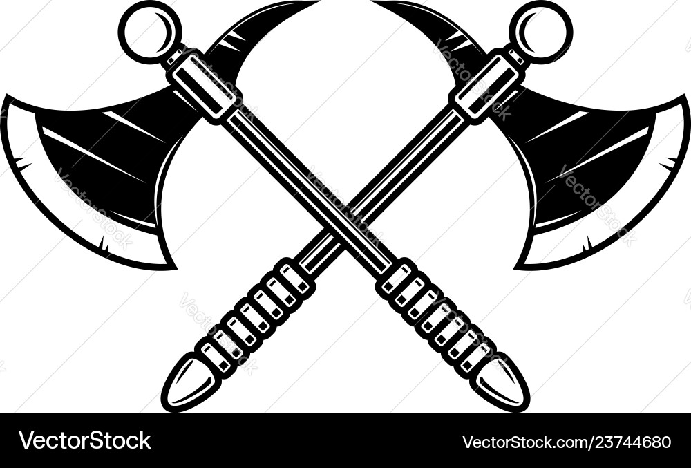 Crossed medieval axe design element for label Crossed medieval axe design element for label vector image