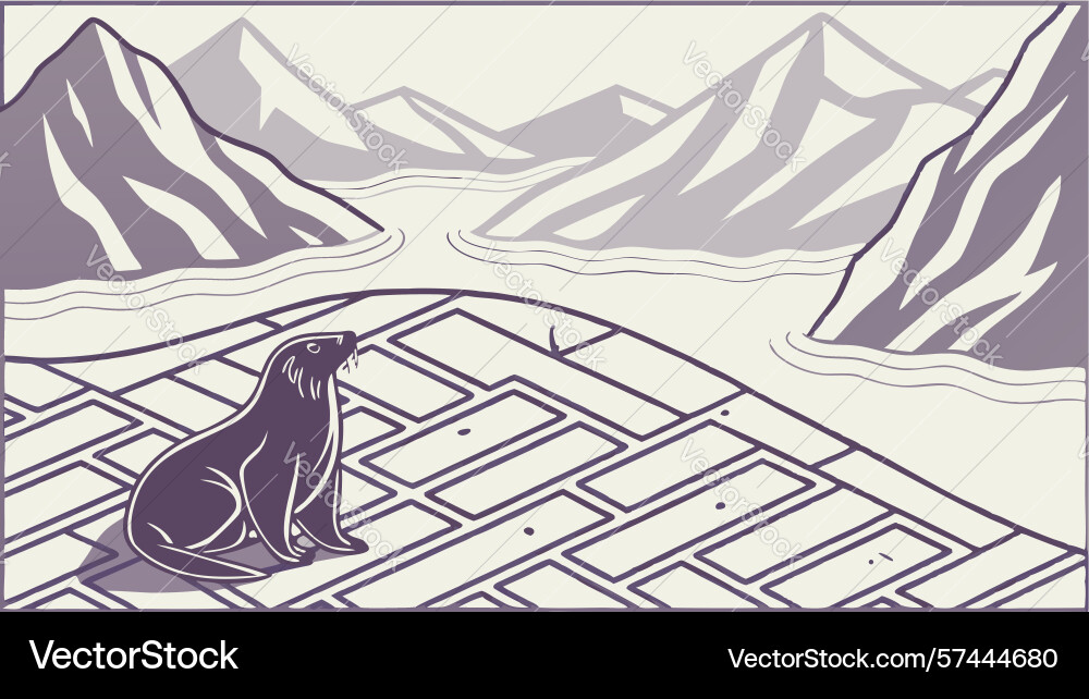 Curious dog on maze-like path design generative vector image