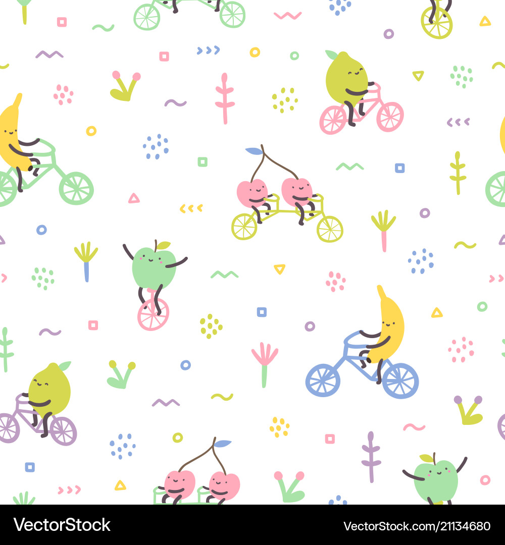 Cute Fruit Bikes Pattern vector image