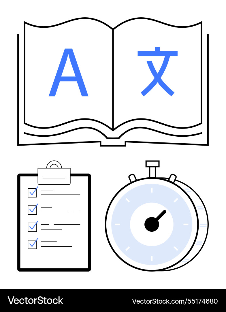 Language learning process with open book Language learning process with open book Vector Image