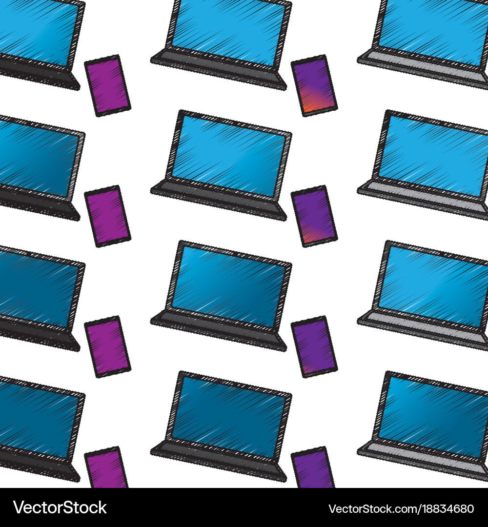 Laptop computer with smartphone pattern image vector image